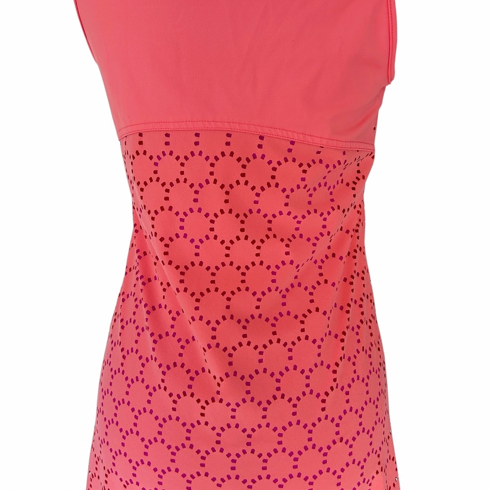 Title Nine Dress Size Small "Nimblene" Coral & Pink Illusion Laser Cut Midi‎ - Picture 4 of 12